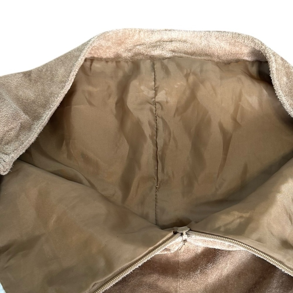 Chico's brand tan suede leather skirt whipstitch ruffled hem size 1 - Picture 9 of 17
